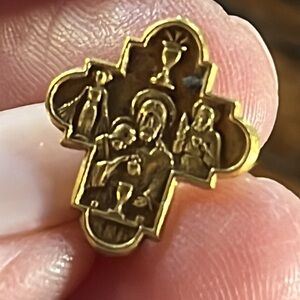 Vintage gold Religious Pin First Holy Communion lapel Eucharist sacrament faith